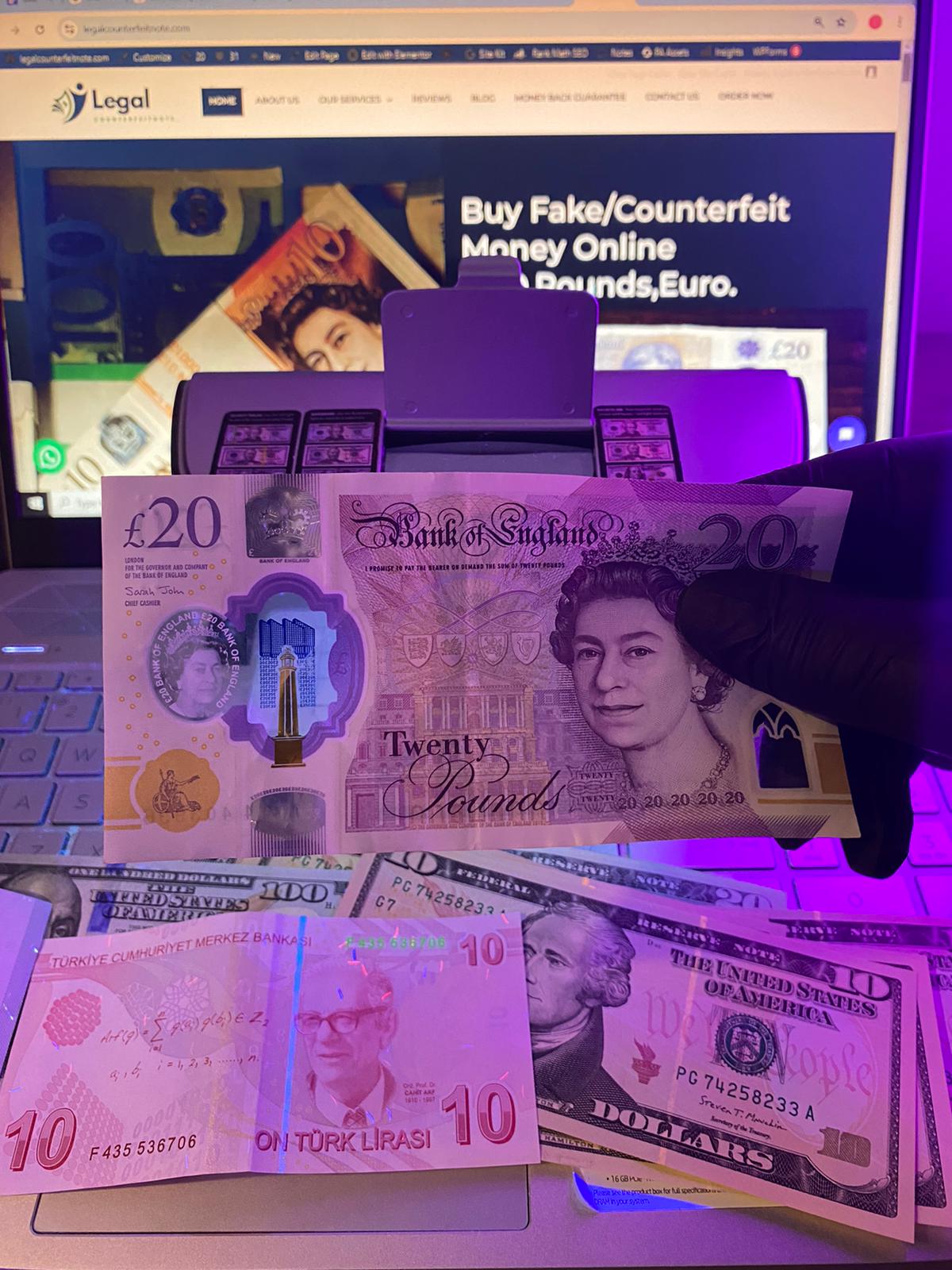 Testing new arrivals of counterfeit pounds notes with a counterfeit machine.