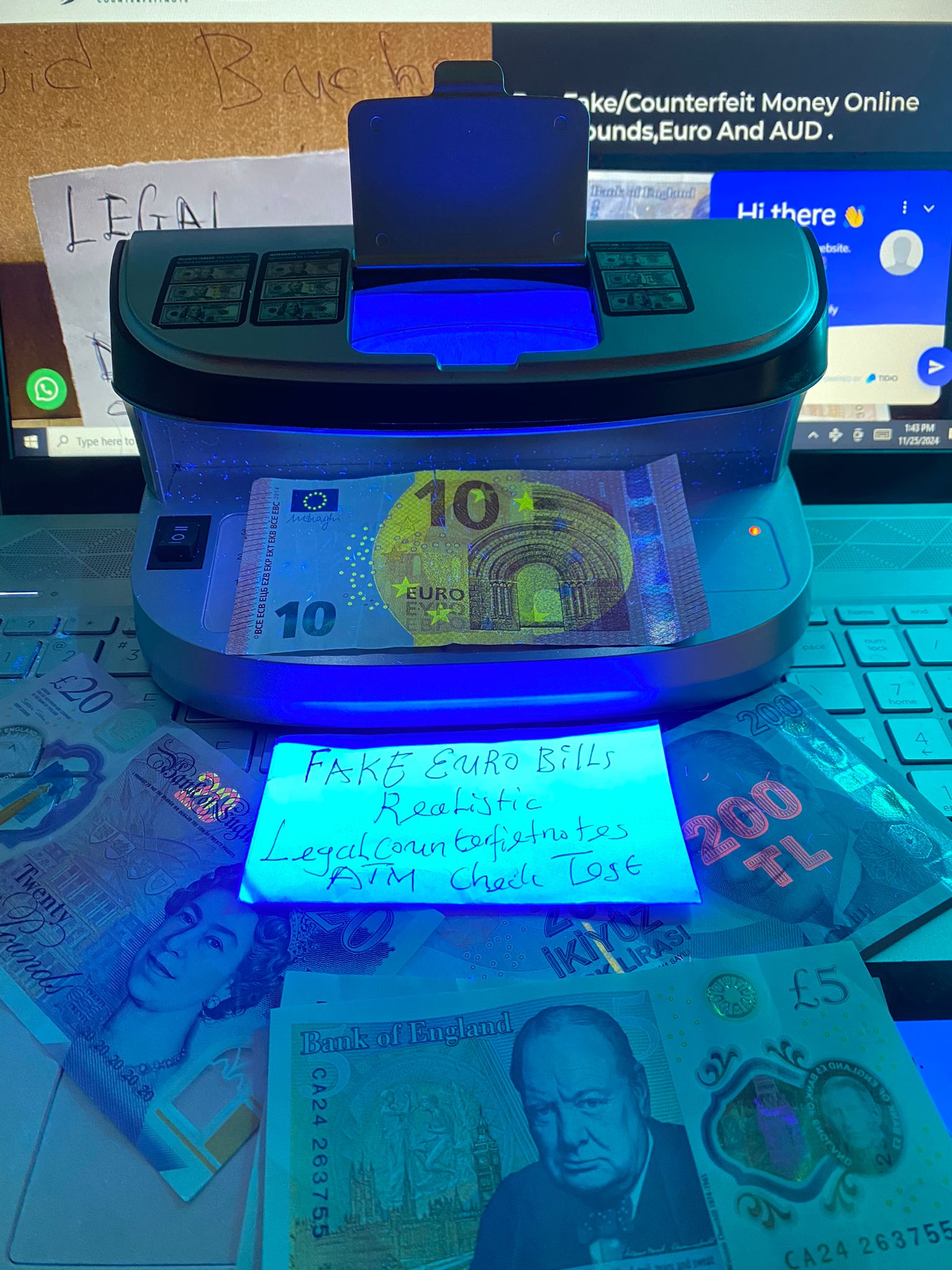 Testing process of fake Euro and counterfeit Euro bills for quality assurance