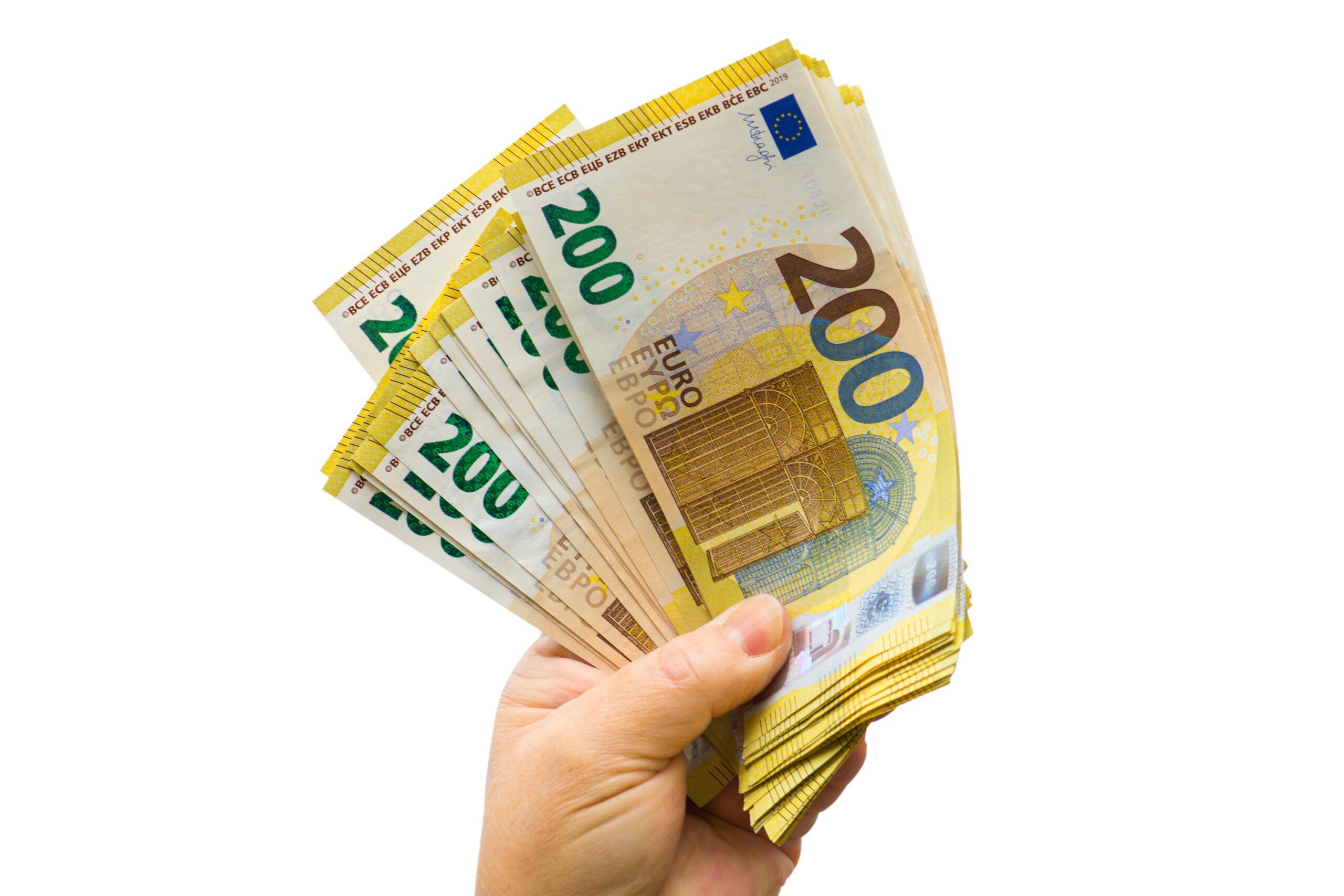 Bild eines gefälschten Euro-Banknotenstapels mit dem Text Kaufen Sie gefälschte Euro in Deutschland, hochwertiges, und unentdeckbares Falschgeld bestellen
